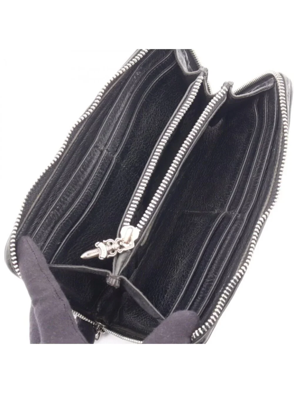 Chrome Hearts Round Wallet Dagger Zip Leather Plain Zip Around